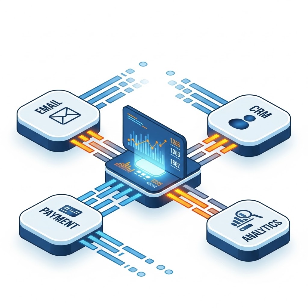Diagrama de flujo mostrando la interconexión de un negocio digital automatizado