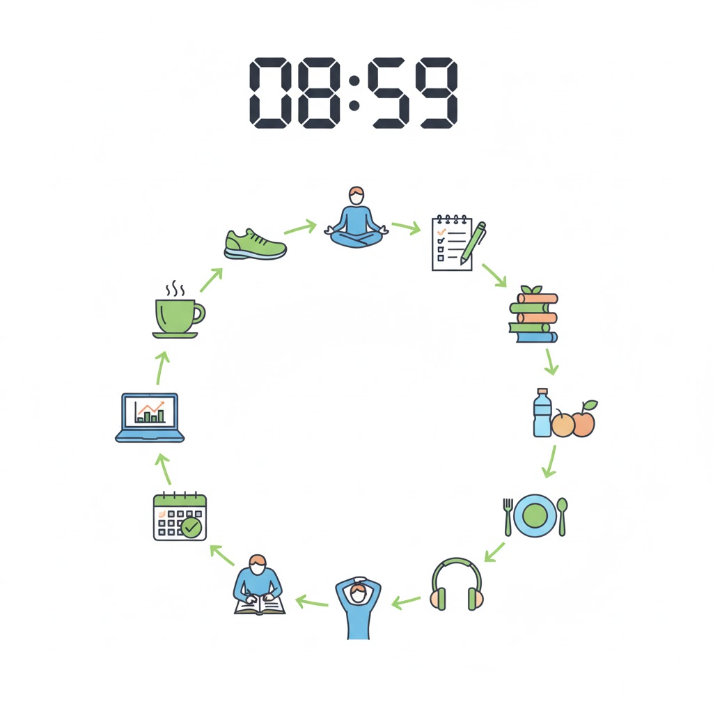 Ilustración de productividad matutina y gestión de tareas tempranas